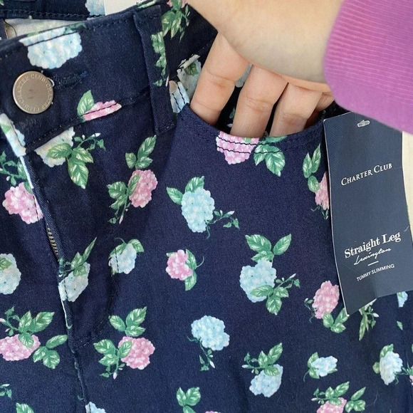 NWT Charter Club Straight Leg Lexington Denim Jeans Floral Women 4 Pocket Floral - Picture 6 of 8